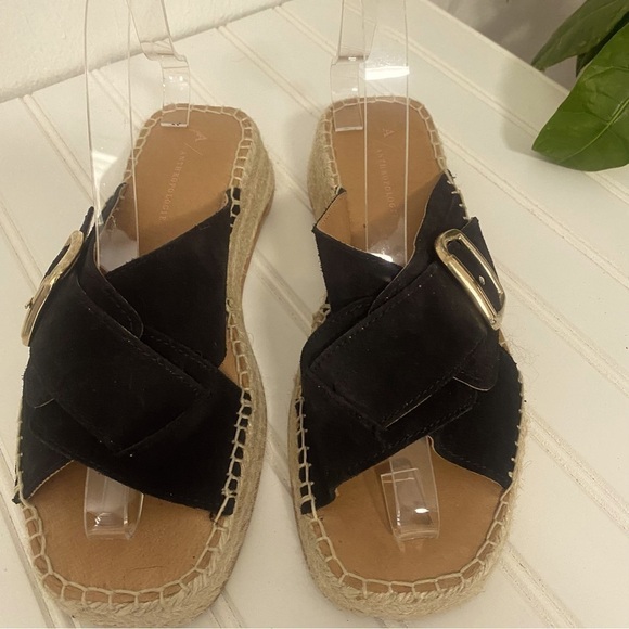 Anthropologie Women’ Blk Suede Criss-Cross Espadrilles Sandals Size 39 US 8/8.5 - Picture 5 of 6